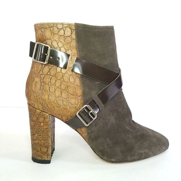 Prezioso Italian Nappa Leather Sued Alligator Strappy Buckle Block Heel Bootie 9 - Picture 1 of 16